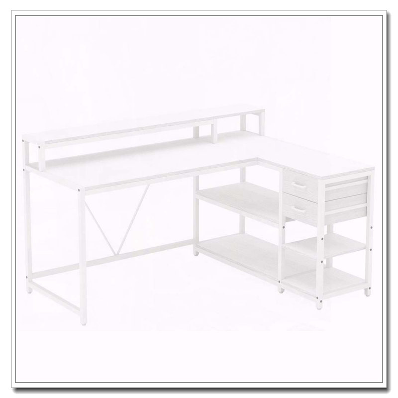 Bureau en L avec tablettes montantes et tiroirs