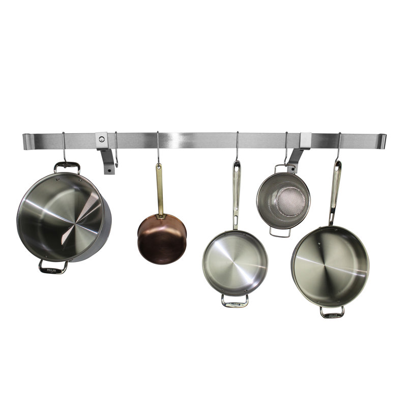 Premier Handcrafted Wall Mounted Pot Rack, 2" H x 36" W x 25" D, Stainless Steel