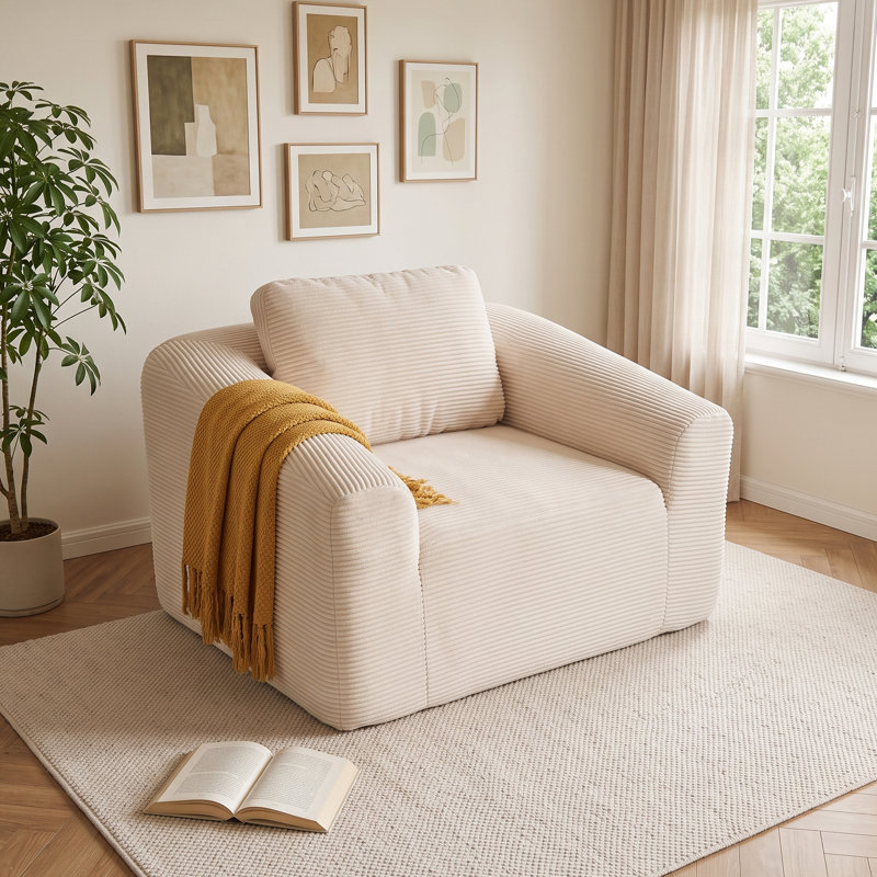 Chaise d'appoint rembourrée, White Corduroy, 2