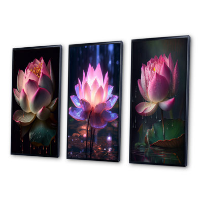 «Beautiful Blossoming Pink Lotus», 3 pièces sur toile