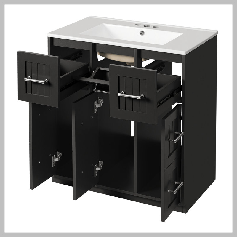 Meuble-lavabo de 30 po avec lavabo encastré et tiroirs, surface peinte, portes à fermeture en douceur, armoire de salle de bain avec tiroir basculant
