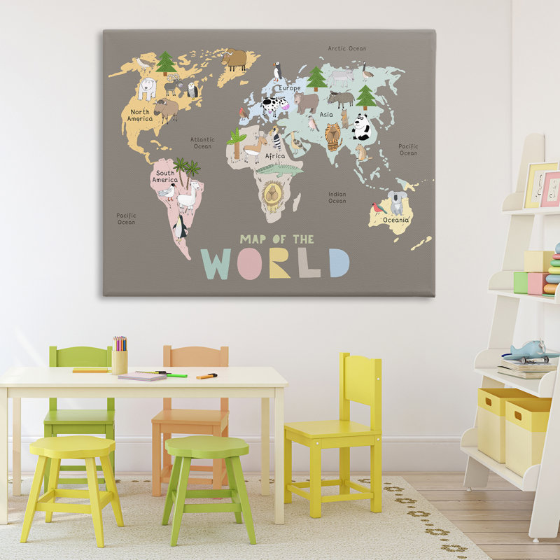 «Kid's Map Of World», toile par Carla Daly, H 36 po x l 48 po
