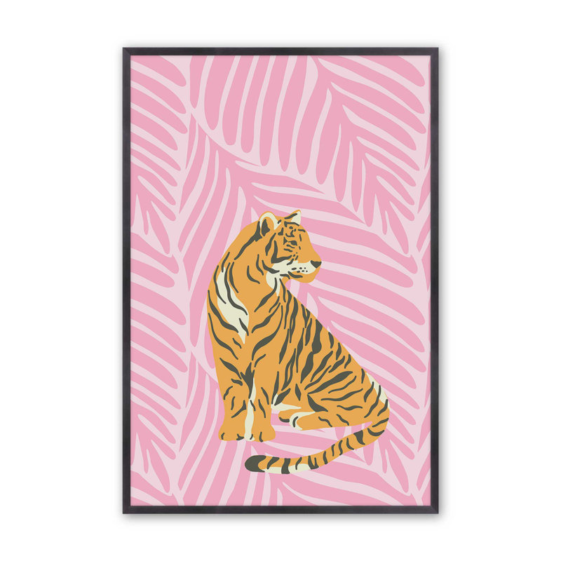 Imprimé tigre dans un paradis rose, H 15,25 po x l 12,25 po, Zinc patiné
