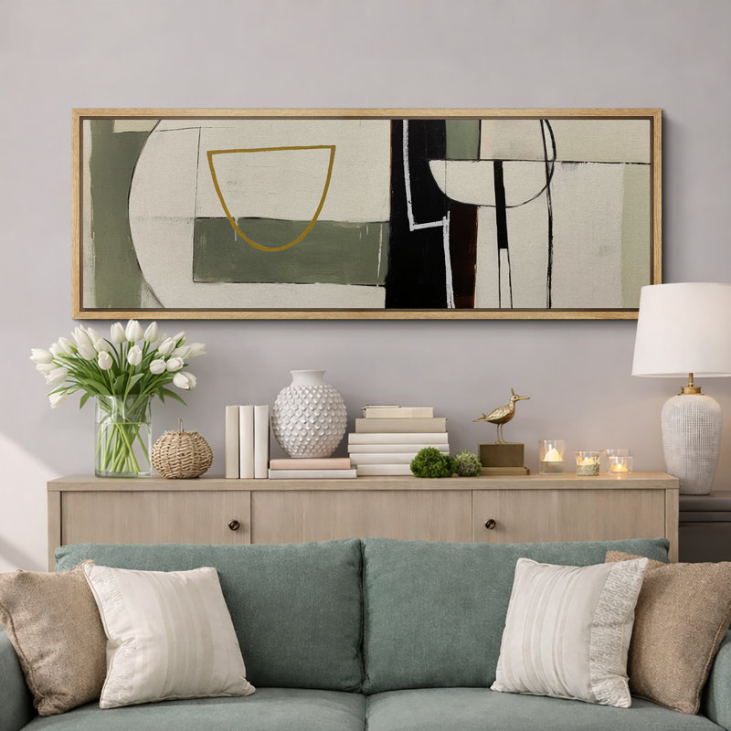 «Mid Century Shape Abstract Geometric Shapes», reproduction encadrée sur toile, H 20 po x l 60 po, Naturel