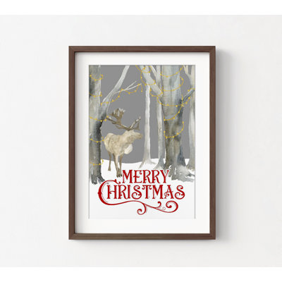 Renne, peinture, joyeux Noël, reproduction d'art encadrée, paysage d'hiver, forêt, cerf, Rudolph, œuvre d'art, décoration de chambre de bébé