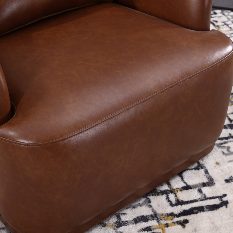 Upholstered Swivel Accent Chair, Brown Faux Leather
