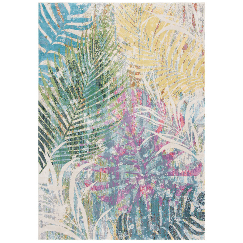 Tapis à motif floral vert / rose / jaune Samira, Rectangle 5 pi 3 po x 7 pi 7 po