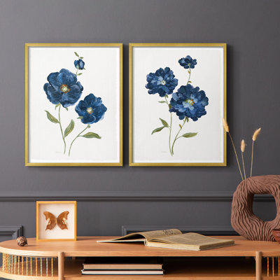 Coquelicots bleus - reproduction encadrée de qualité supérieure - prête à être accrochée - aucun clou requis - aucun clou requis