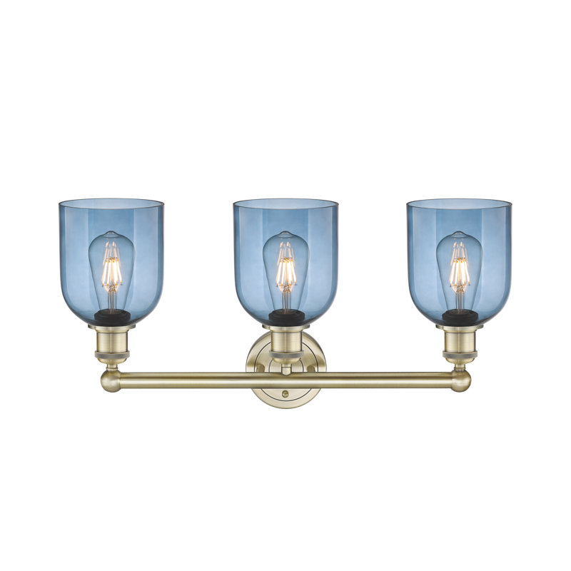 Abat-jour de salle de bain 3 lumières Edison Allysson, Bleu princesse, Laiton antique