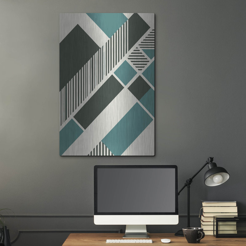 «Geometric Teal» par Andreas Magnusson, art mural en métal Brayden Studio, 24 po x 36 po
