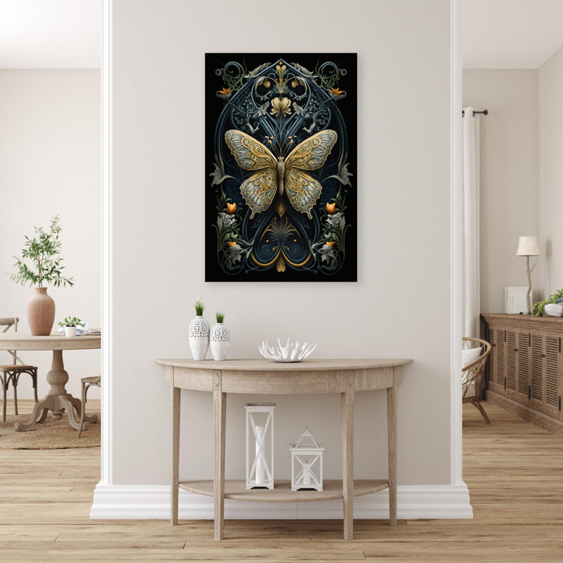 Jonquilles et papillon - impression sur toile tendue, H 36 po x L 24 po x l 1,25 po