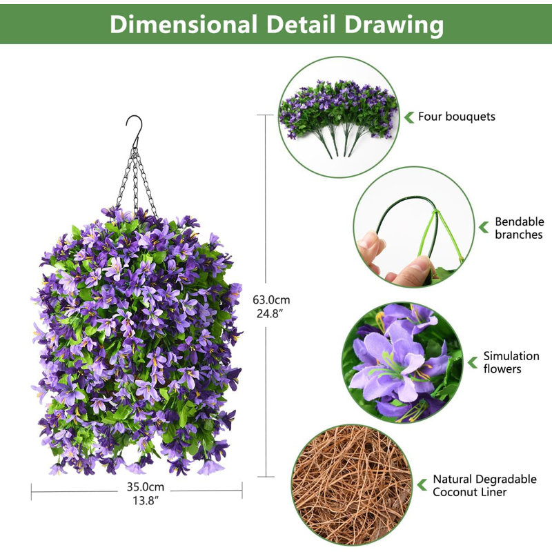Fleurs suspendues artificielles dans un panier