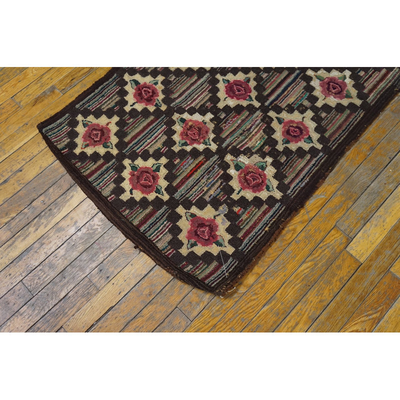 Antique American Hooked Hallway Runner Wool Coral Rug