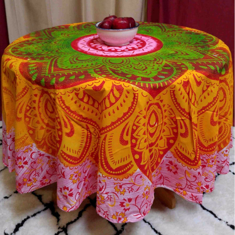 Norazn 100% Cotton Blooming Tablecloth, Teal