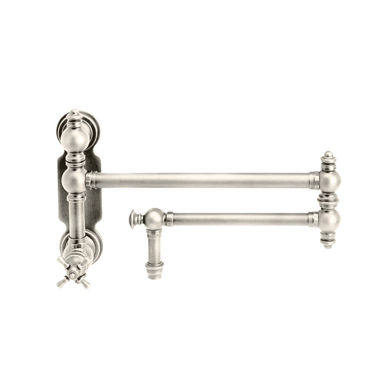 Traditional Wall Mounted Potfiller - Cross Handle, Polished Nickel