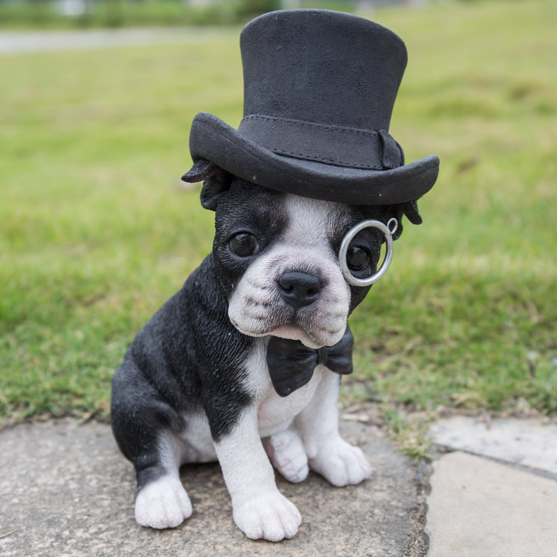 Statue boston terrier avec dessus de chapeau
