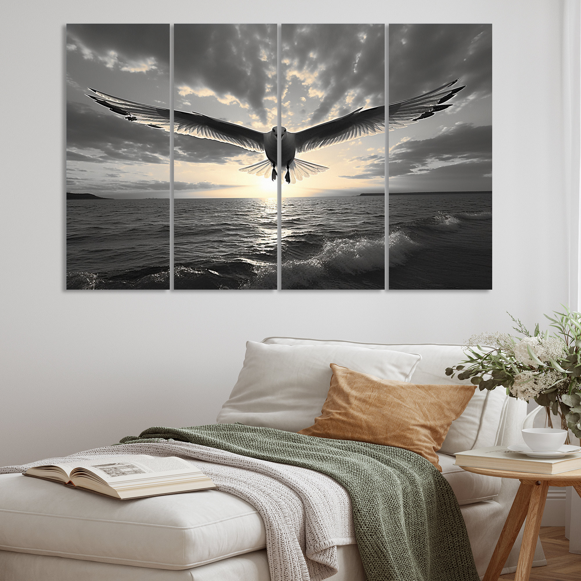 Design Art Grey Beach Seagulls In Flight V - Animals Metal Wall Decor ...
