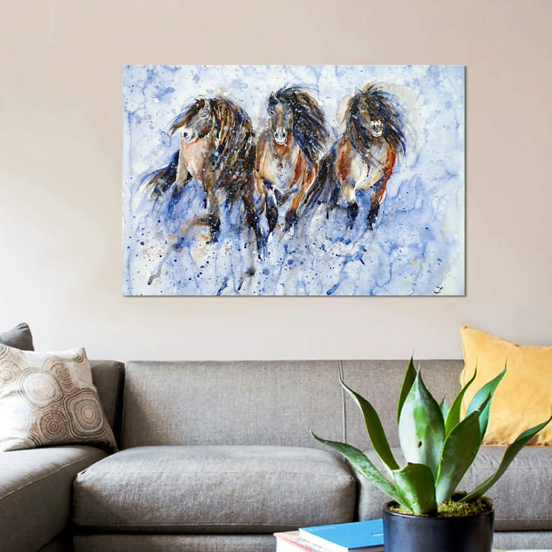 «Yakutian Horses in the Snow Storm», reproduction sur toile, H 12 po x l 18 po x P 1,5 po, Pas de tapis, Toile tendue