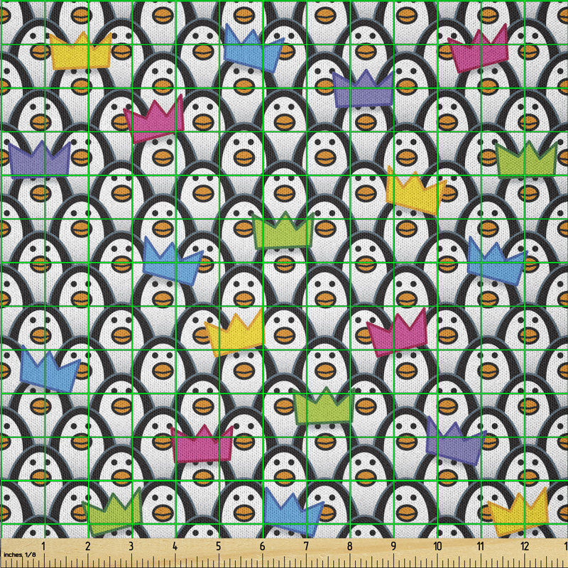 Dakeria Penguins Wearing Colored Party Hats Crowns Rows of Staring Penguins South Pole Fabric