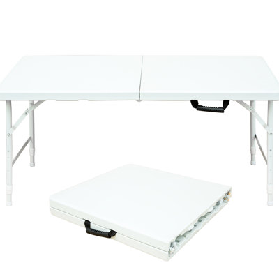 Table de camping pliante portative de 4 pi, blanche, direction intérieure et extérieure, capacité de fermeture maximale de 135 kg, pliable avec outil de maintien fixe, plateau de table imperméable et stable, triangulaire stable