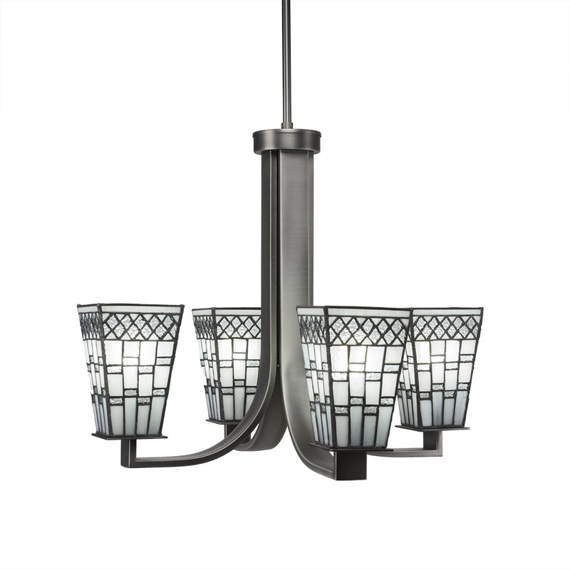 Eurig 4 Light Uplight Chandelier Shown In Graphite Finish With 5" Square Pewter Art Glass