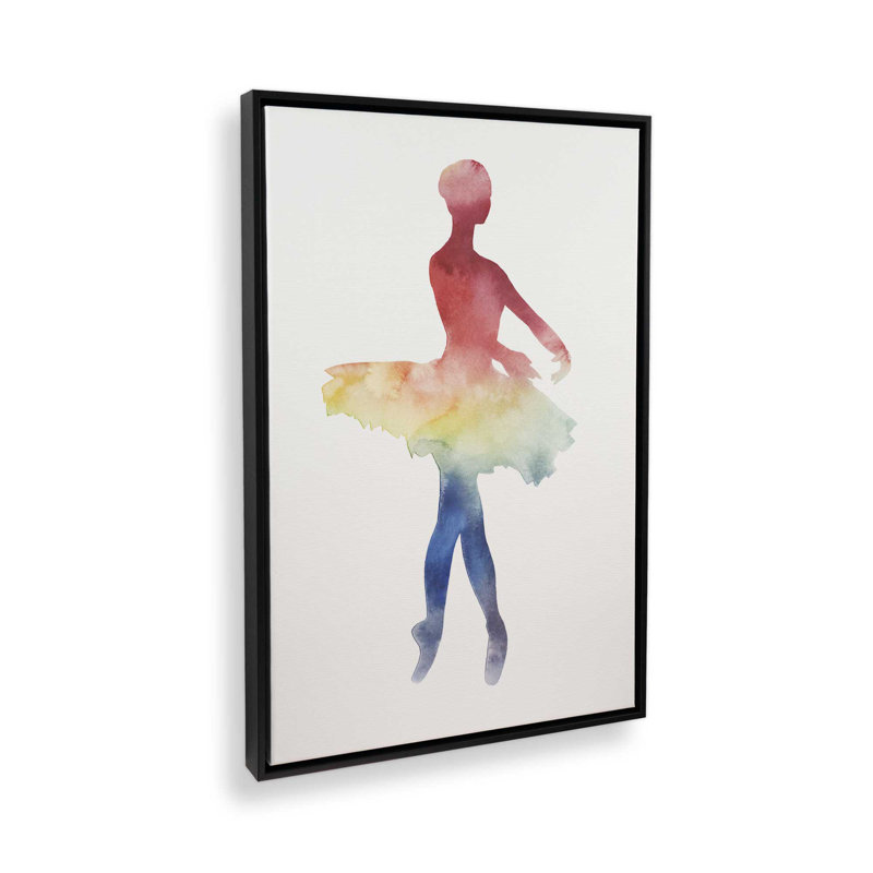 Silhouette arc-en-ciel aquarelle ballet III, H 30,75 po x l 20,75 po, Noir satiné, Cadre flottant