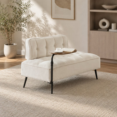 Canapé moderne deux places en velours avec dossier et table d'appoint pivotante, 137 cm (54 po)