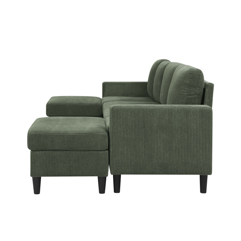 Cordory Upholstered Modular Sectional with 2 Ottomans, Corduroy - Dark Green