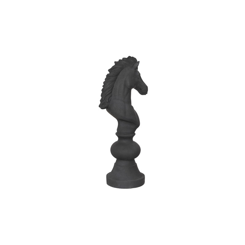 Small Cast Stone Knight Chess Sculpture, Black