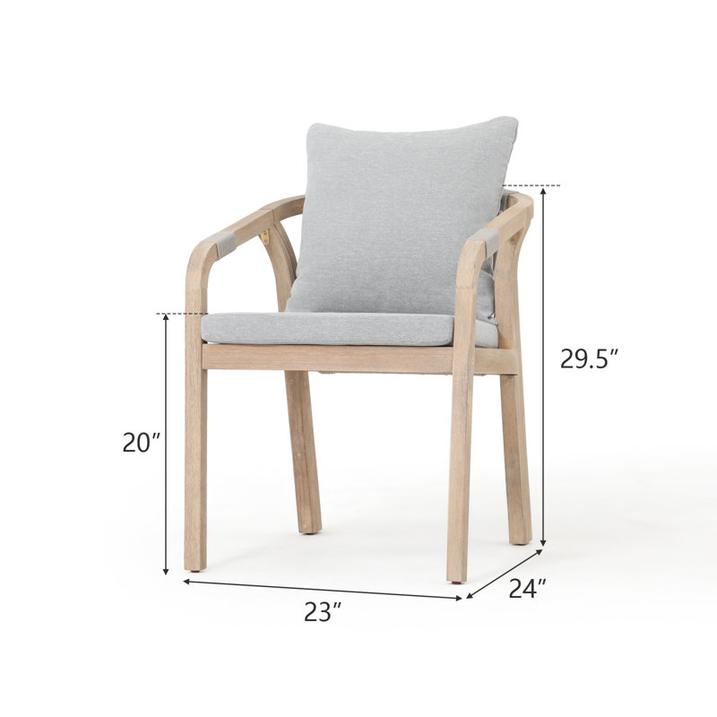 Chaise de salle à manger d'extérieur en bois d'acacia avec coussins Cody, Gris