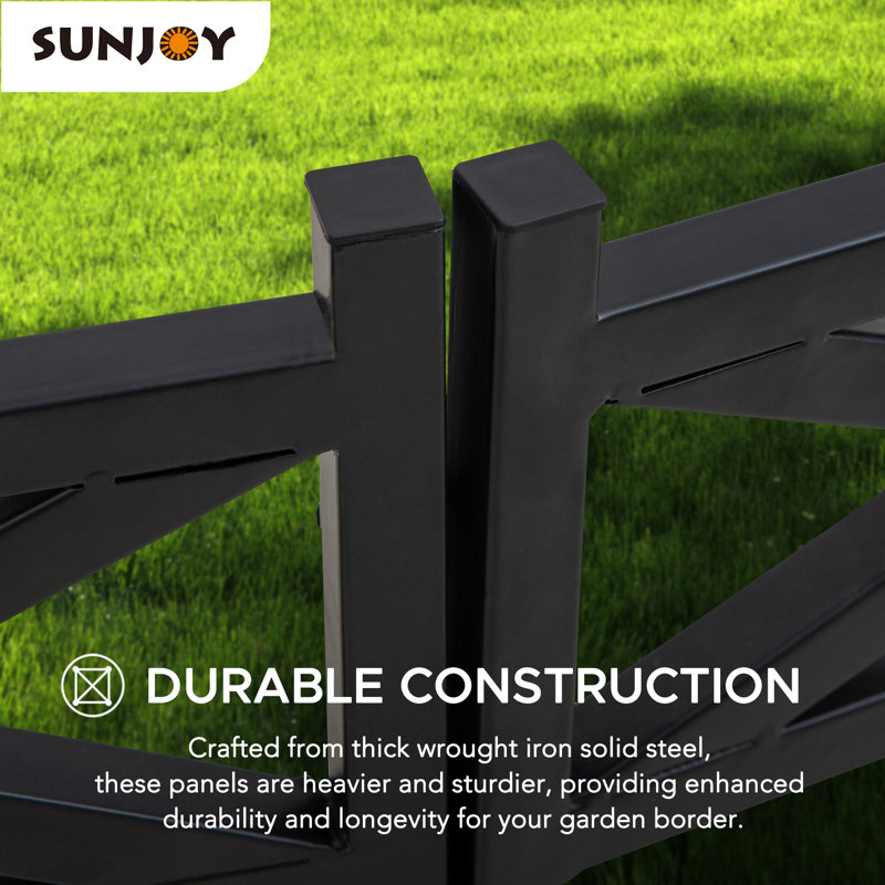 Black Metal Lattice Garden Fence with Solar LED Lights