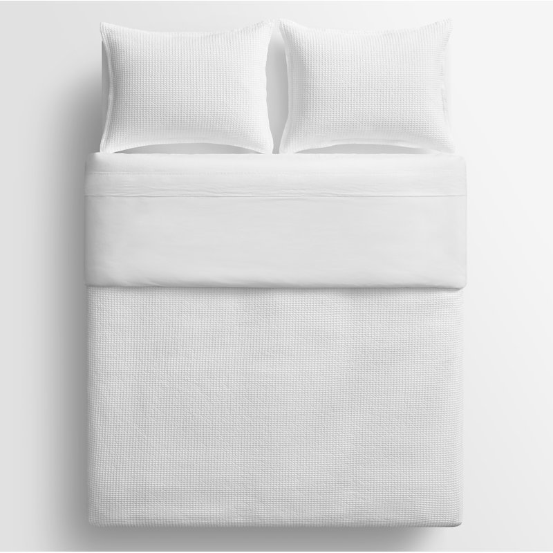 Cascade Duvet Cover Set, Queen Duvet Cover + 2 Queen Shams, White