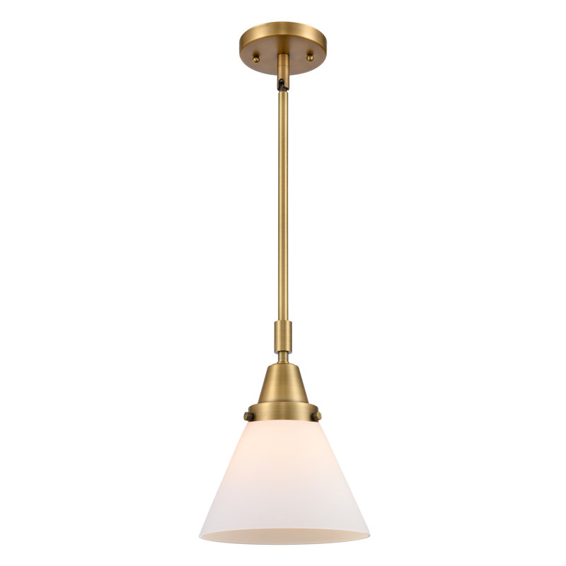Luminaire suspendu conique 1 lumière Ashwath, Blanc mat, H 44,12 po x l 8 po x P 8 po, Laiton brossé