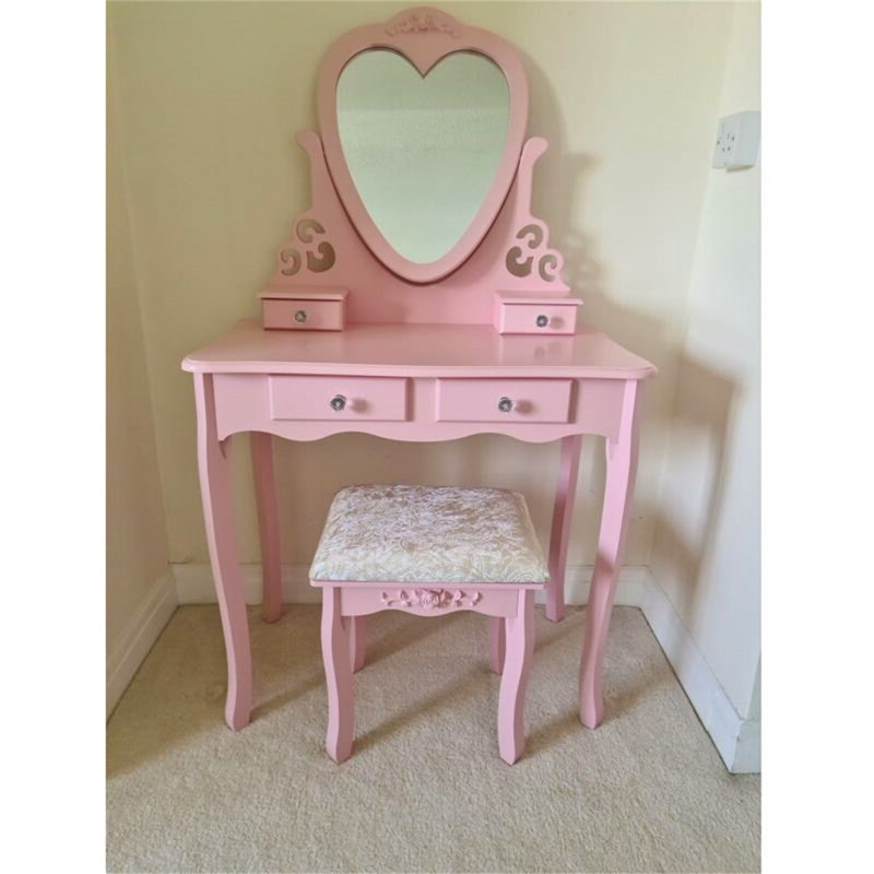 Wafrt Dressing Table with Mirror, Pink