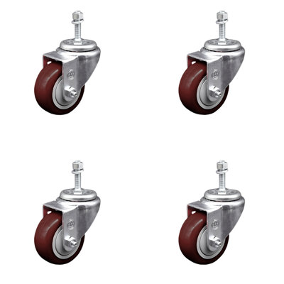 3.5 Inch_Polyurethane Wheel Swivel 3/8 Inch Threaded Stem Caster Set SCC