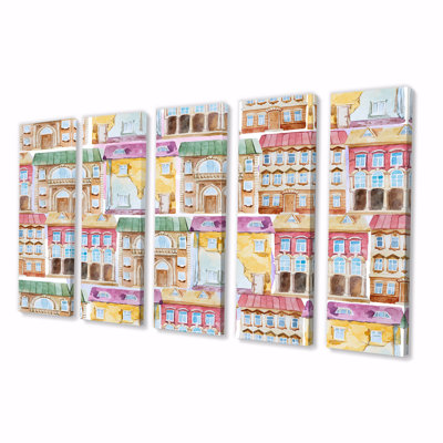 «Old Building Facade in Old Europe» - 5 pièces sur toile tendue