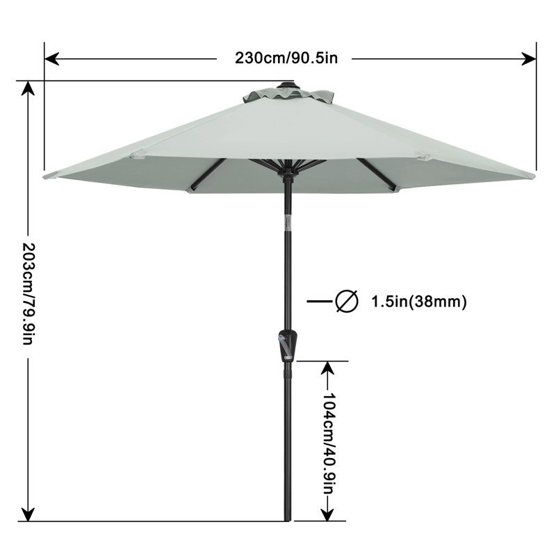Parasol Cutts Market, Gris clair, 7.5'