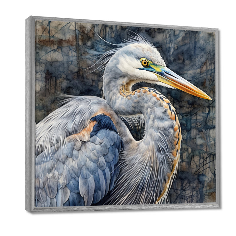 Heron Waterbird I - Heron, art mural, 36" H x 36" W, Silver Floater Framed