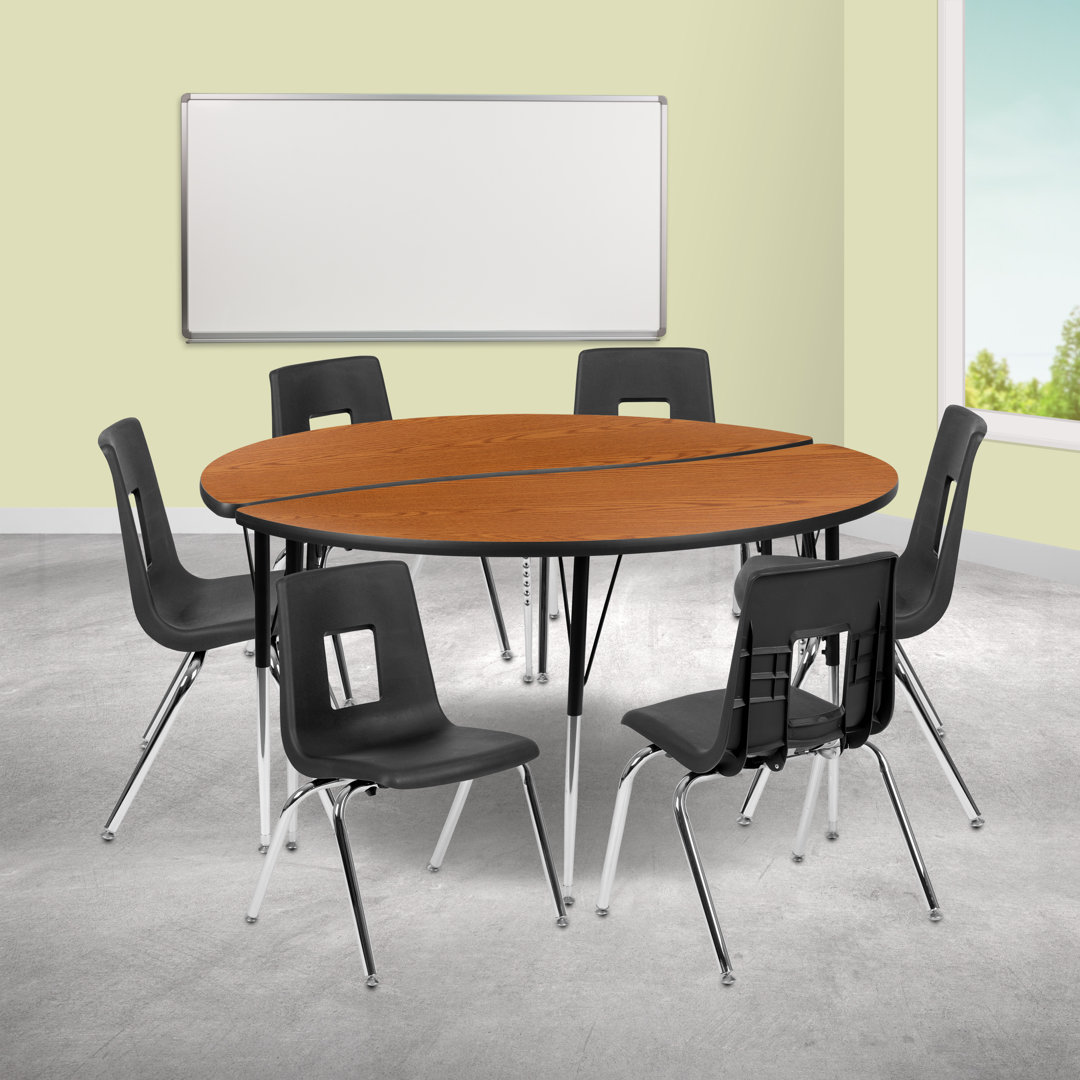 Goddard 47.5" Circle Wave Flexible Laminate Activity Table Set with 16" Student Stack Chairs Flash Furniture 