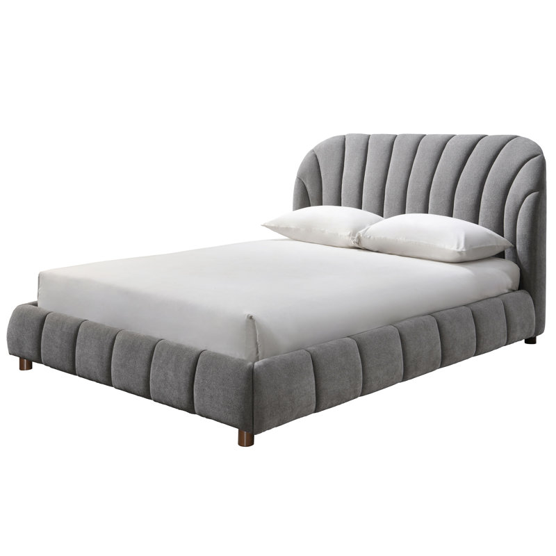 Upholstered Wingback Bed, Queen, Dark Gray/Walnut