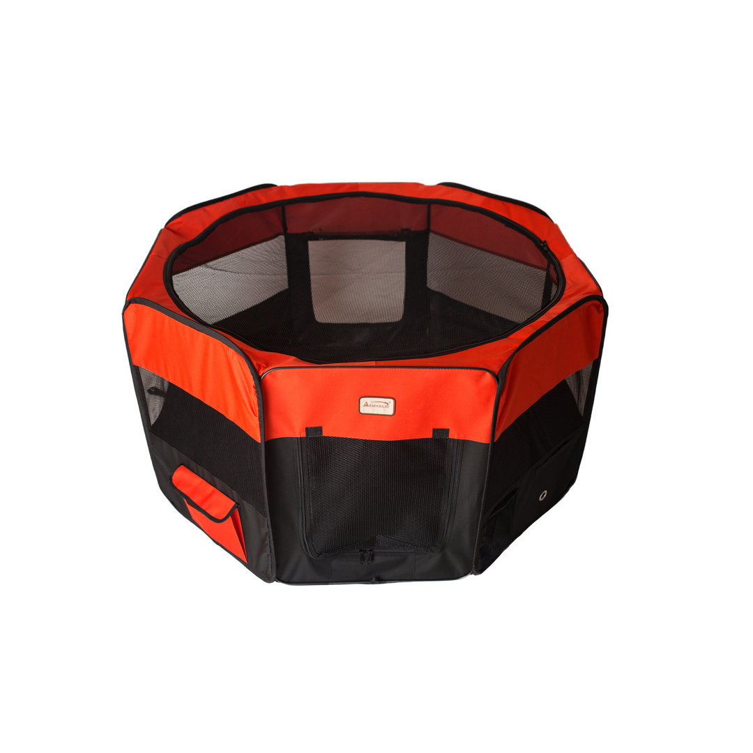 Portable Playpen Pet Pen Armarkat Color: Red Size: 26" H x 49" W x 49" D