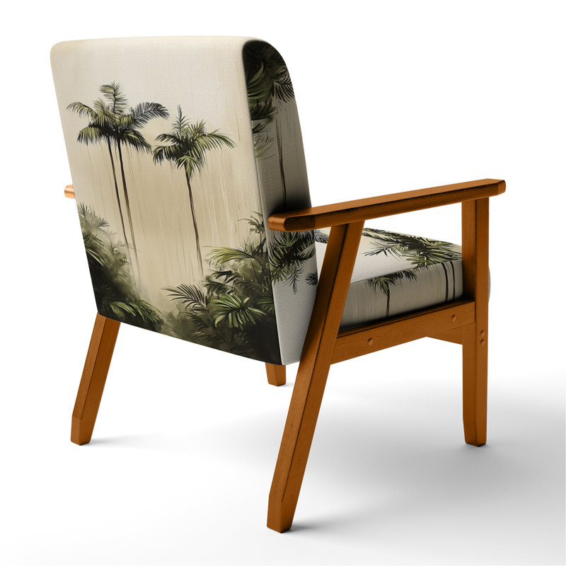 Chaise rembourrée Palm Trees - Chaise avec accoudoirs Palmiers verts dans la forêt tropicale, Brown Square Arms