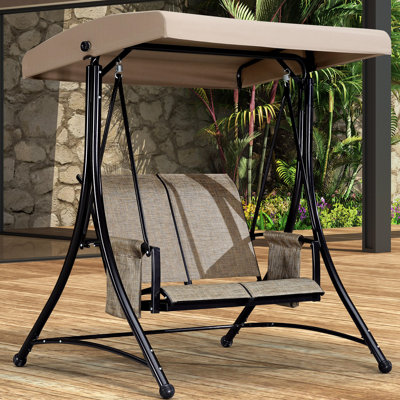 Outdoor Patio Porch 2-seat Swing with Weather Resistant Steel Frame, Adjustable Tilt Canopy,Beige
