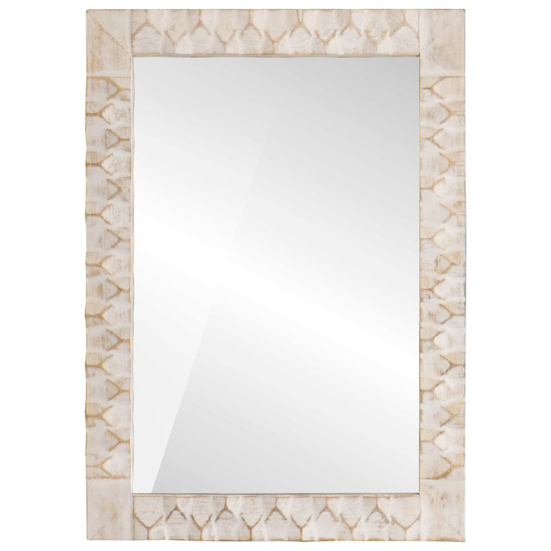 Solid Wood Rectangle Mirror, White Wash Finish