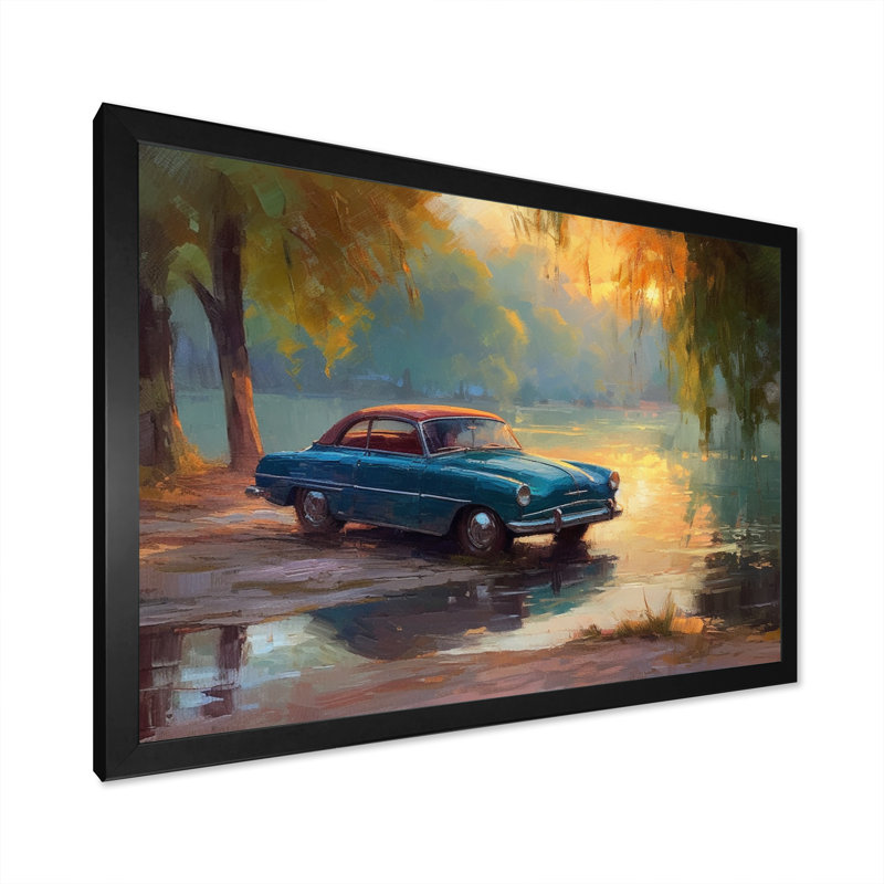 «Mangelsdorf» bleu et jaune sculpté sur toile, Cadre photo noir, H 30 po x l 40 po x P 1,5 po