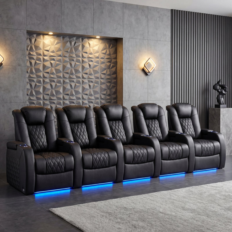 Siège de cinéma en cuir gris avec porte-gobelet, Cuir véritable noir