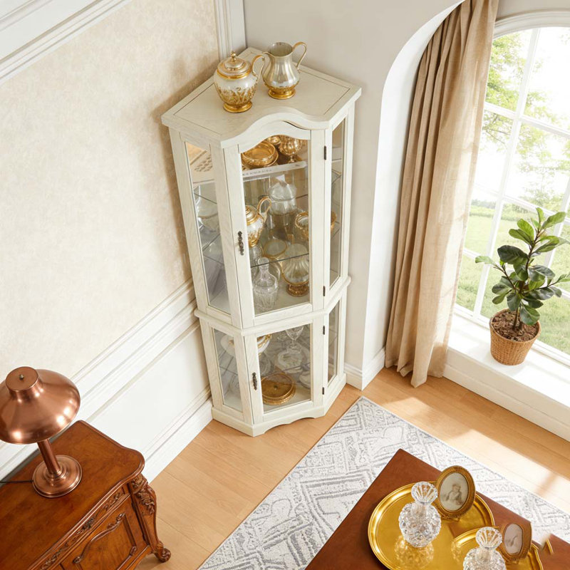 Lighted Glass Display Curio Cabinet, White