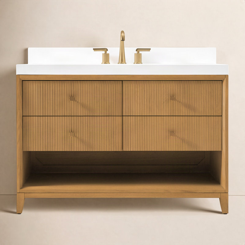 Meuble-lavabo simple autoportant de 48 po avec comptoir en quartz blanc et sous-comptoir Momo, 48", Terre de Sienne