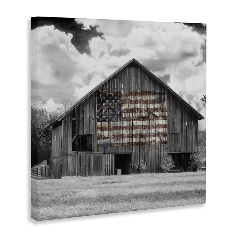 Toile de grange monochrome drapeau des États-Unis, conception par Decent Exposures, H 17 po x l 17 po