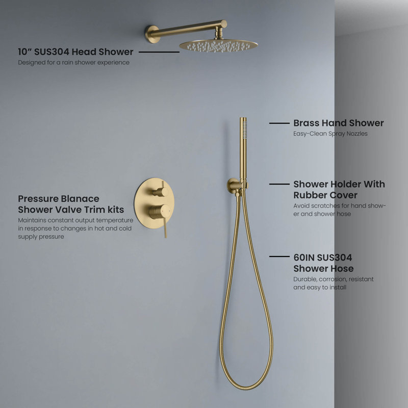 Circular Shower Faucet with Rough-in Valve, Brushed Brass